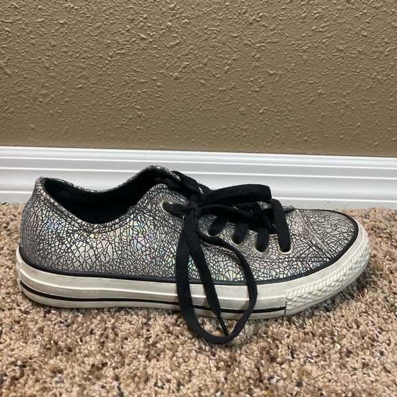 Converse All Star Multicolor Silver Shimmer Opal Cracked Leather Sneakers SZ 7 - Picture 4 of 12